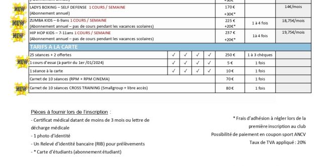 Trame tarif – Janvier 2024