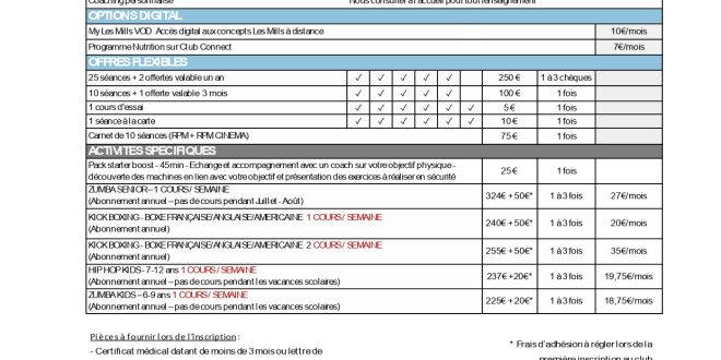 TARIFS JANV 2025